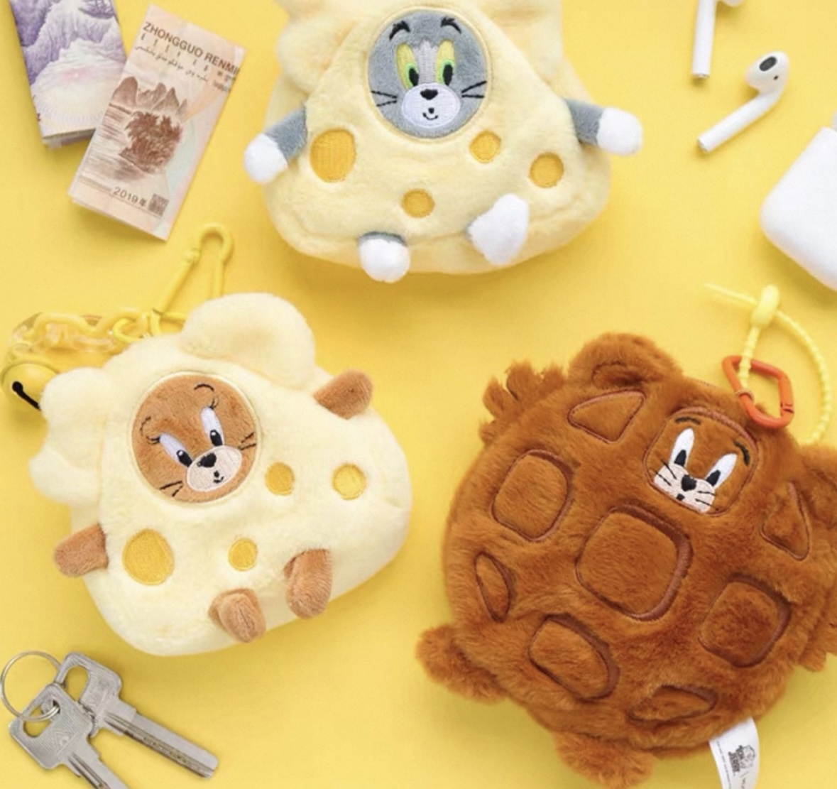 代購-TOM & JERRY 湯姆貓與傑利鼠 毛絨 零錢包 耳機包 吊飾 七款