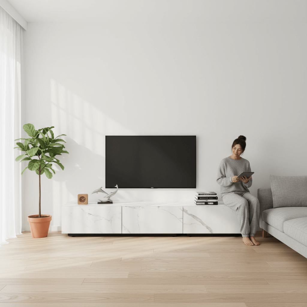 【卡拉拉長廊 】大理石紋電視櫃 |  極簡線條設計