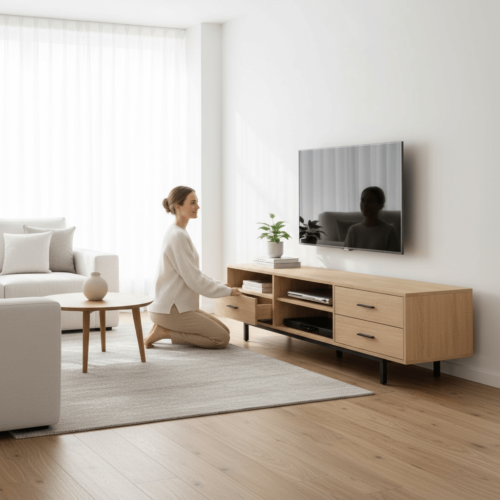 【奈良和風電視櫃】淺色木紋簡約北歐設計 |  多功能分區收納