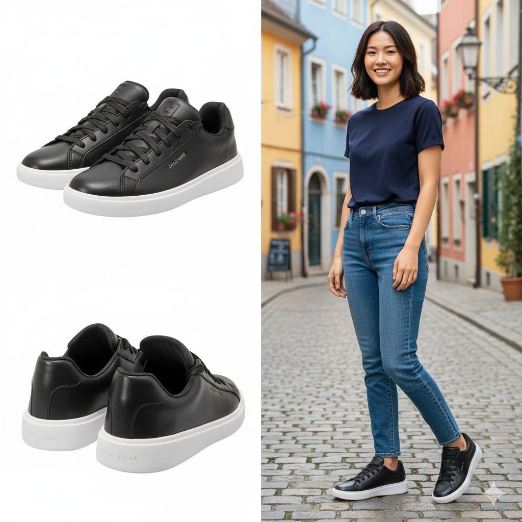 【預購】Q122010 Cole Haan 女士黑色真皮 Grand Crosscourt 運動鞋