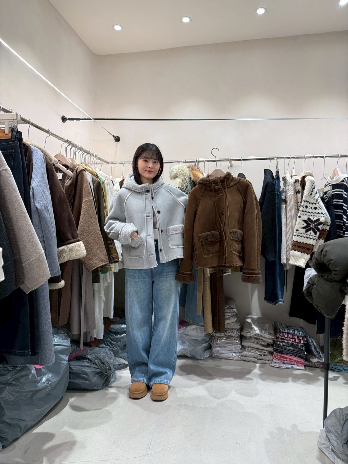 CB5308 雙面鋪毛連帽麂皮外套