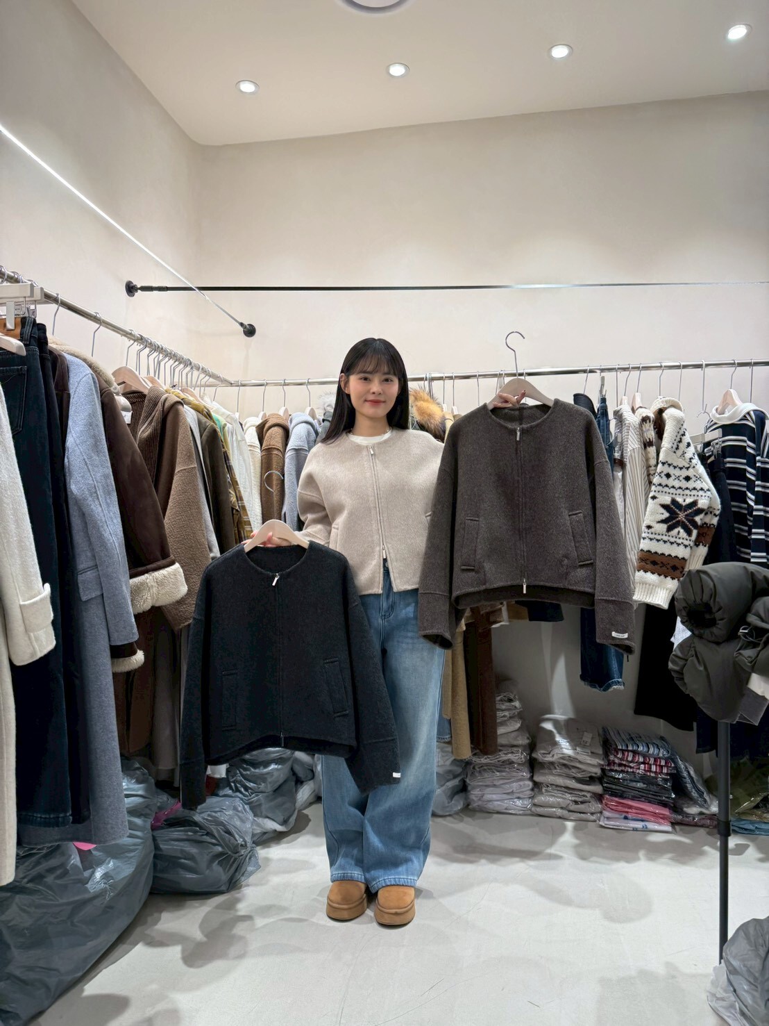 CB5327 小圓領羊毛拉鍊外套