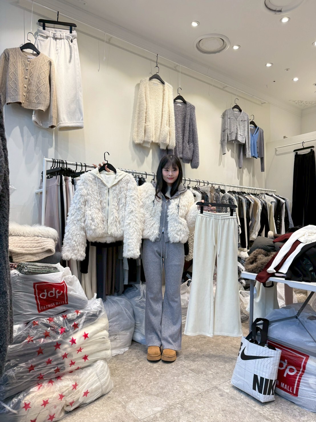 WE5312 毛絨連帽外套休閒長褲套裝