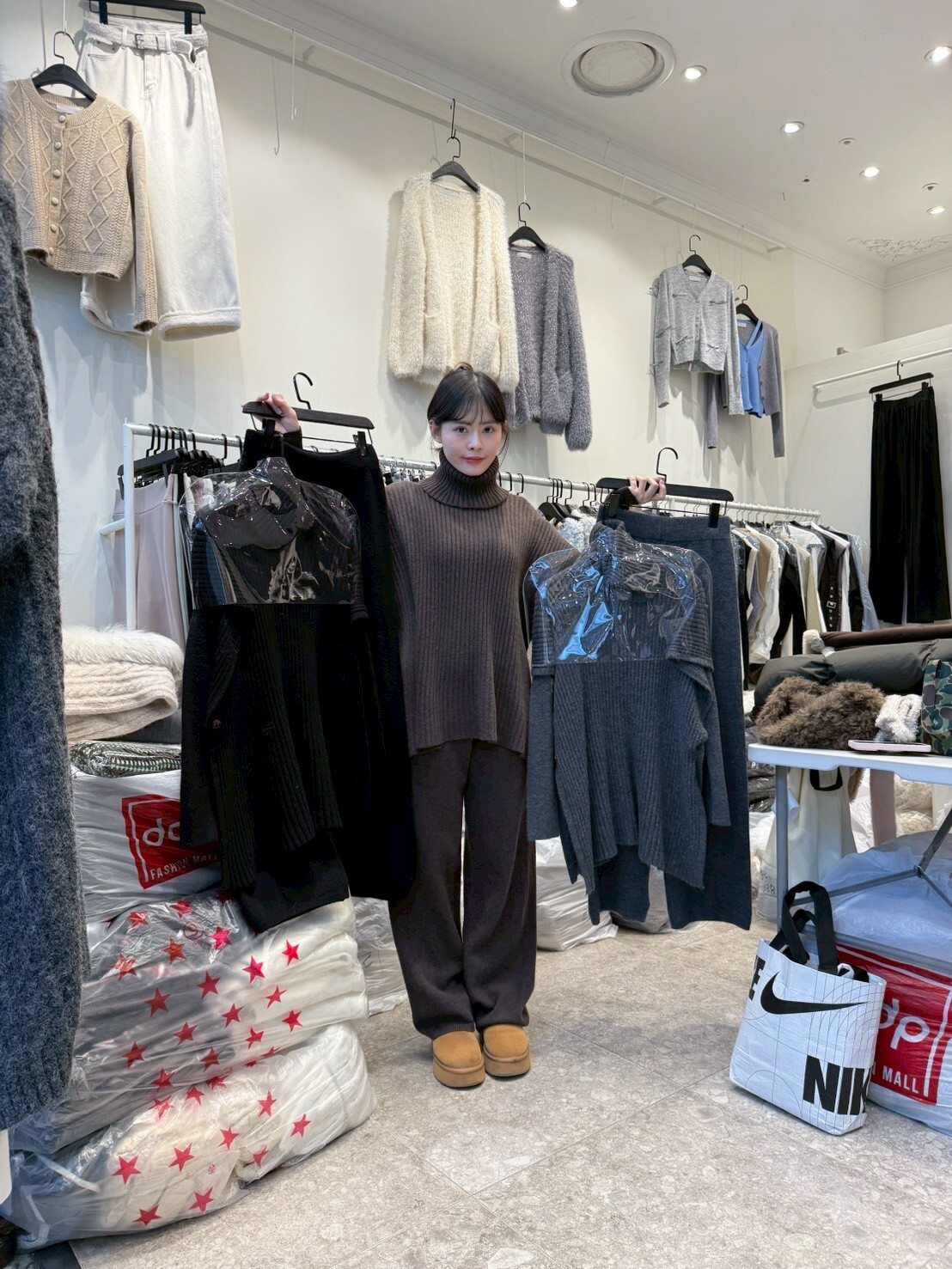 WE5319 貴婦高領針織上衣長褲套裝