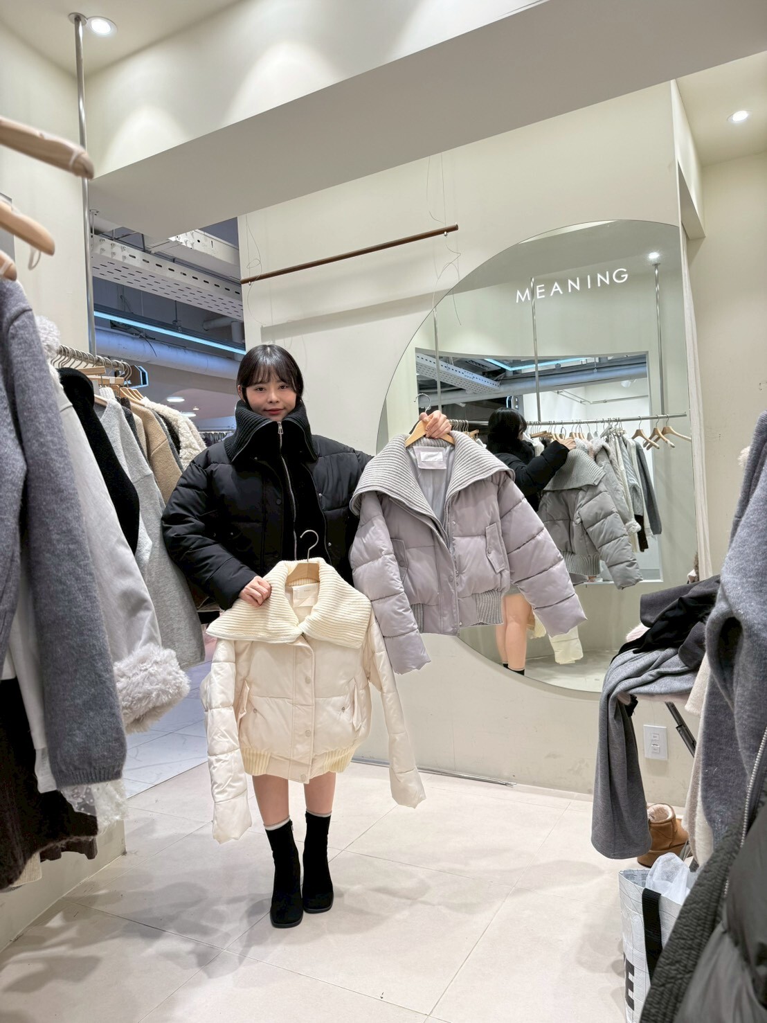 HU5330 坑紋針織拼接間棉短外套