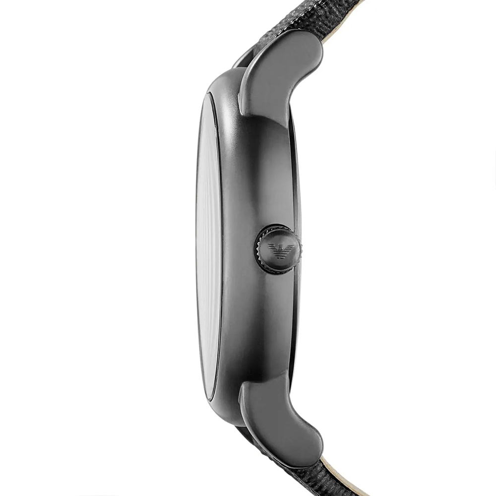 \【Armani 亞曼尼】AR1834 經典 簡約 全黑 日期顯示 夜光 皮革 石英錶