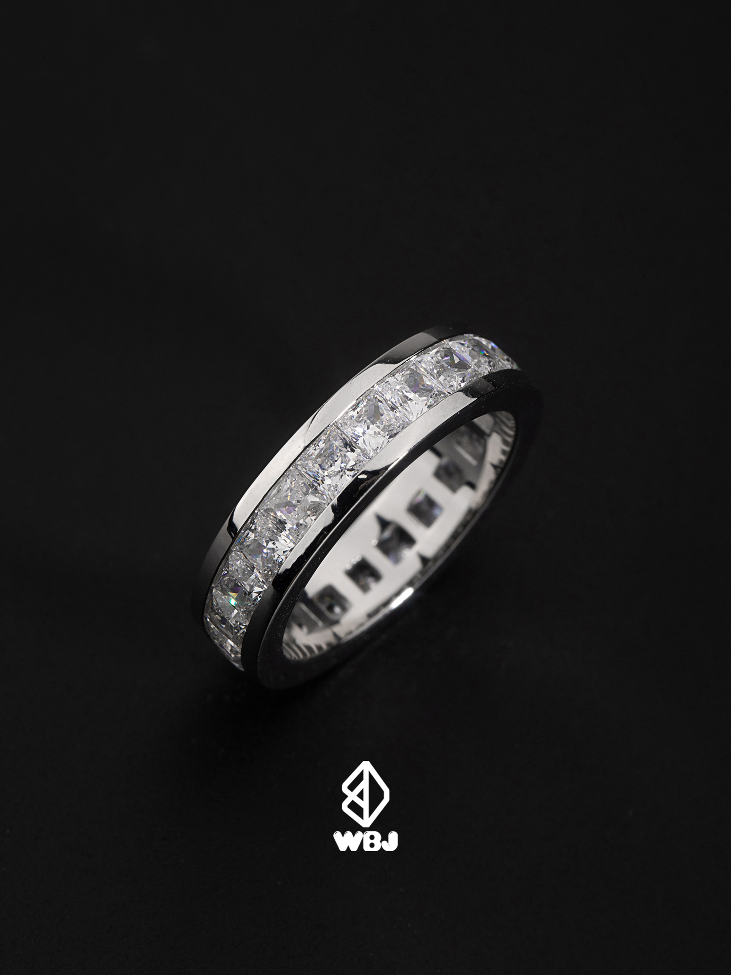 WBJ訂製珠寶 包鑲公主方戒指 925銀鑲嵌進口鋯石 電鍍18K白金