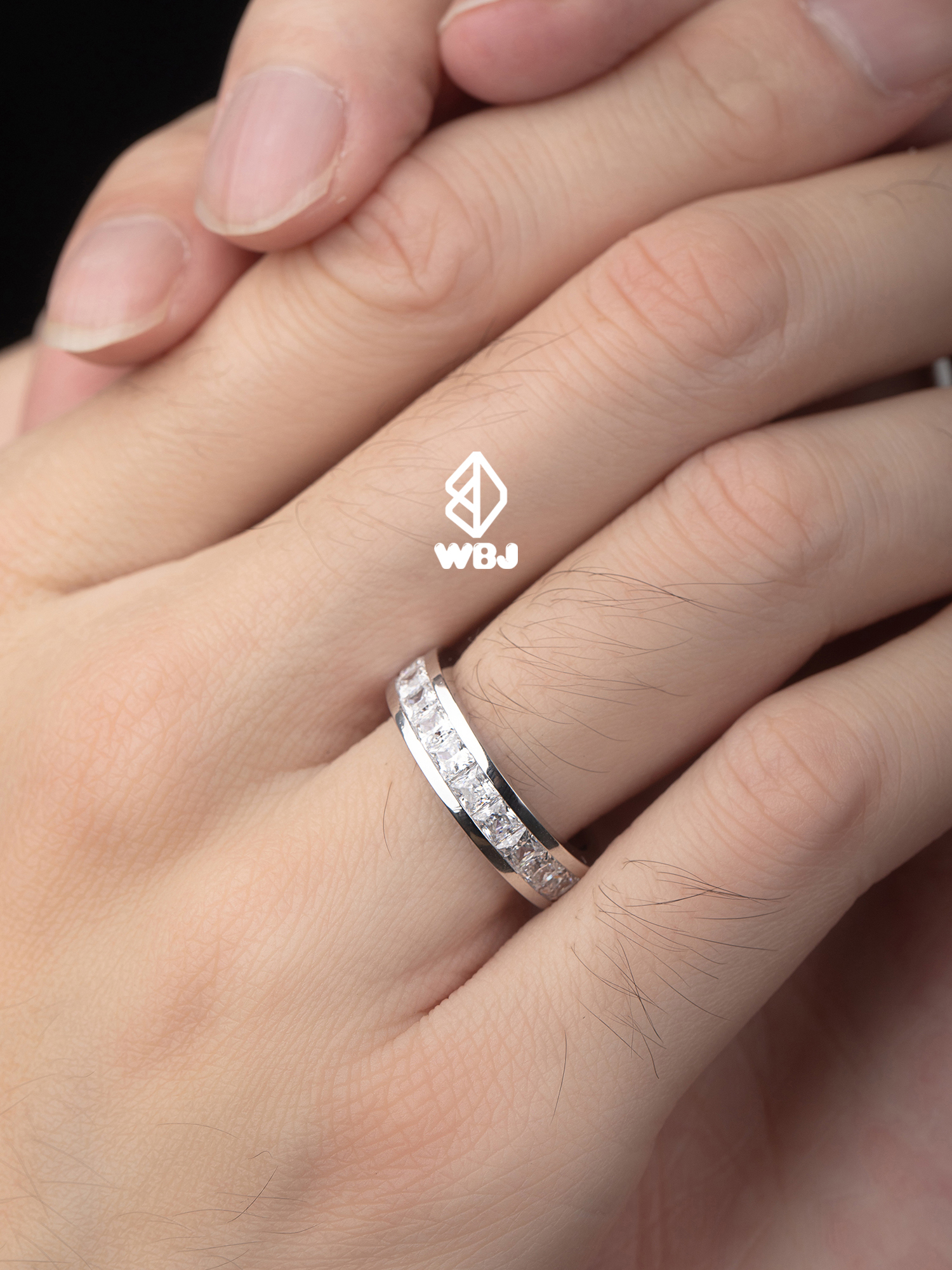 WBJ訂製珠寶 包鑲公主方戒指 925銀鑲嵌進口鋯石 電鍍18K白金