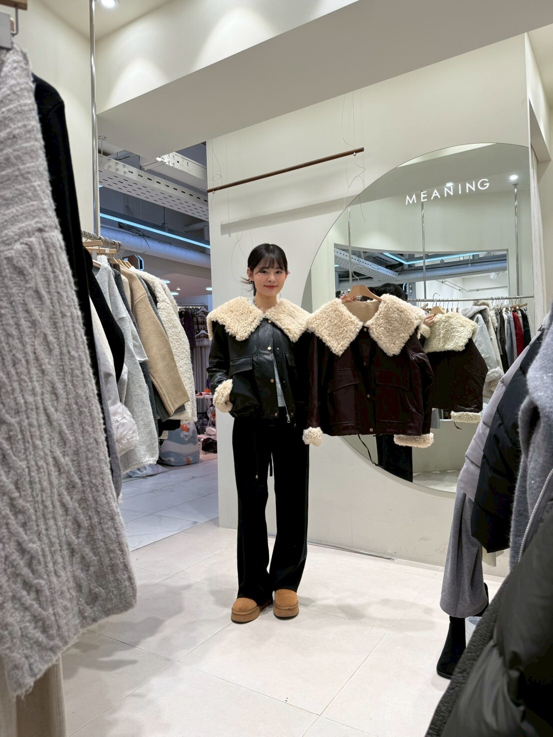 HU5328 粒粒毛大反領仿皮外套