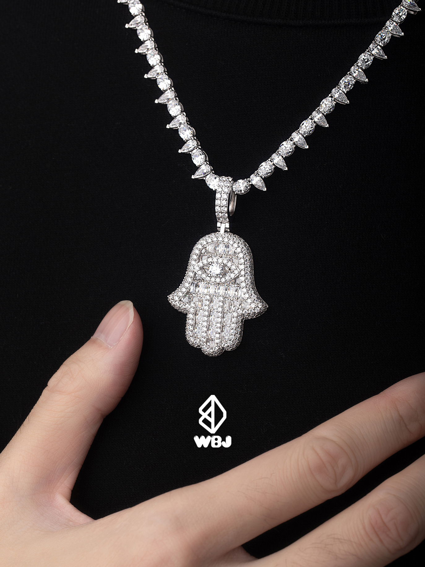 WBJ訂製珠寶 T方法蒂瑪吊墜白色 925純銀電鍍18K白金項鍊