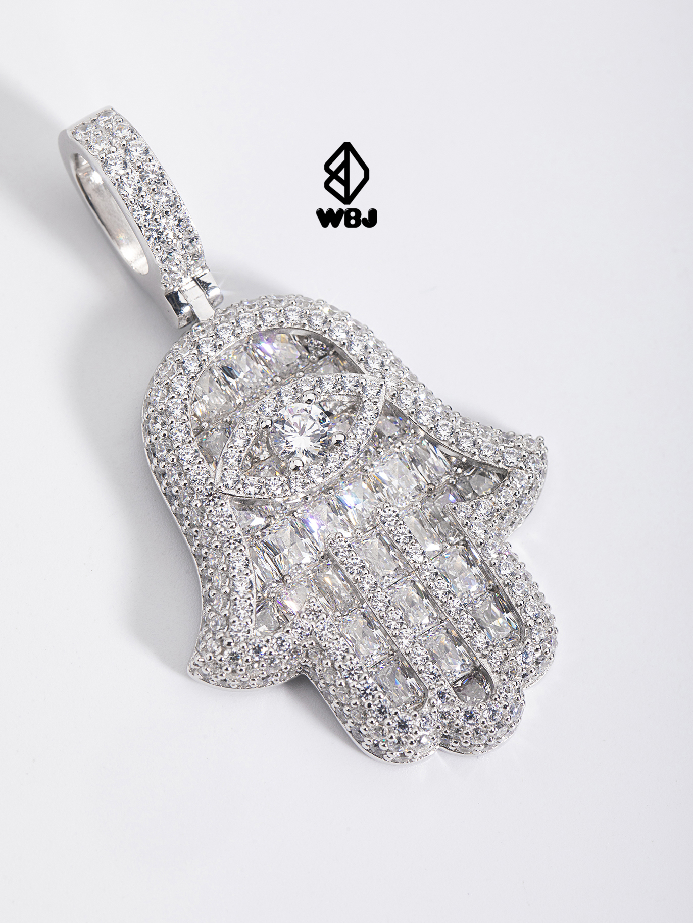 WBJ訂製珠寶 T方法蒂瑪吊墜白色 925純銀電鍍18K白金項鍊