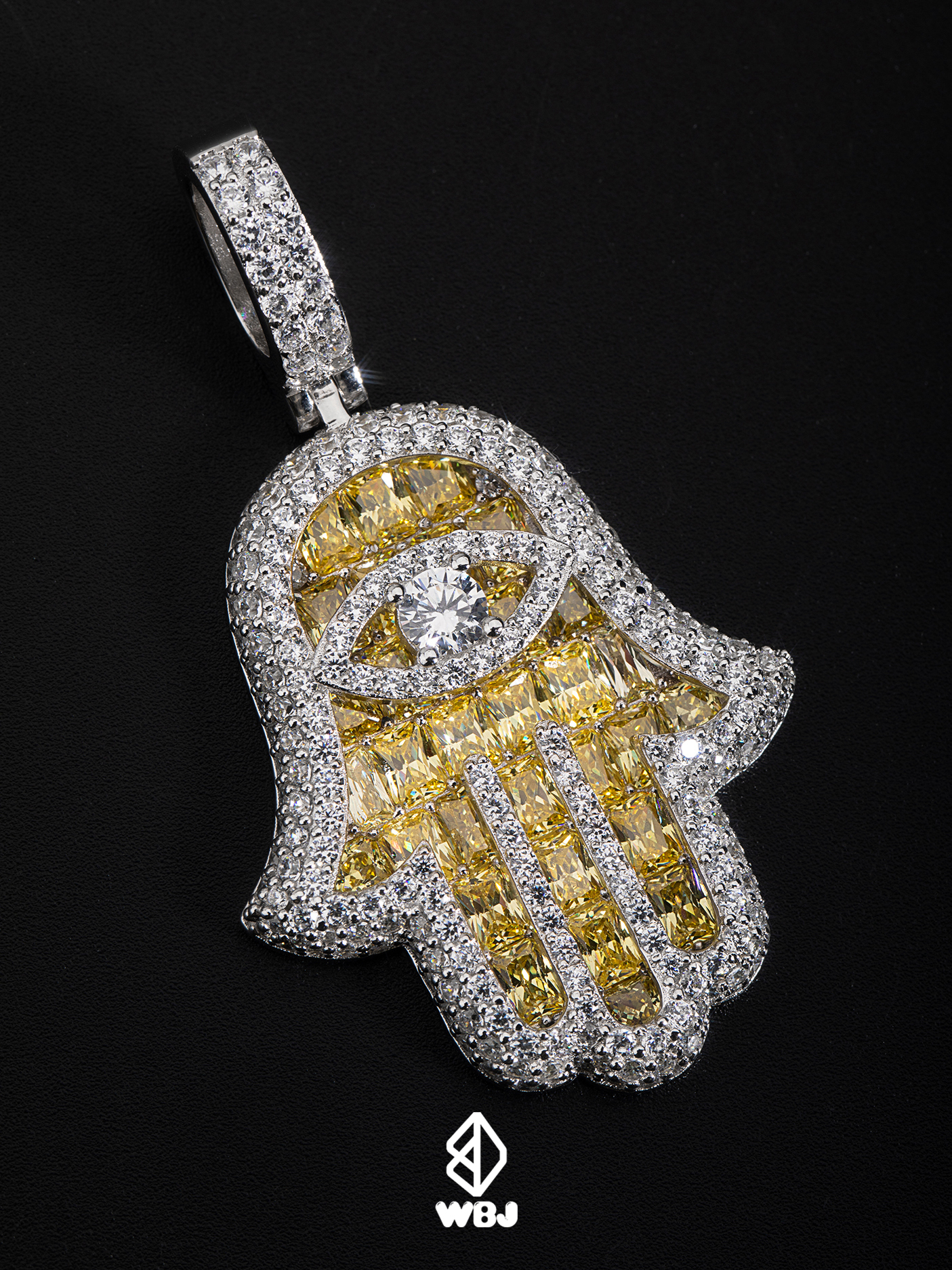 WBJ訂製珠寶 T方法蒂瑪吊墜黃色 925純銀電鍍18K白金項鍊