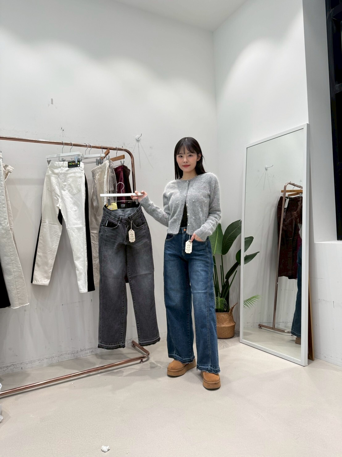 HL5616-1 闊筒薄毛牛仔褲 *特價*