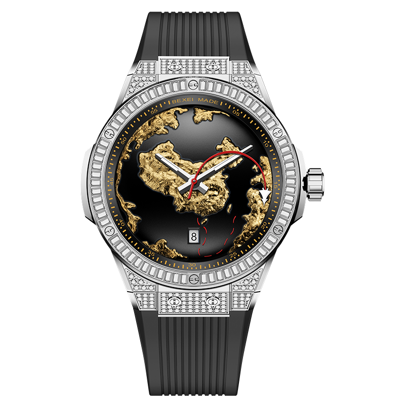 【BEXEI 貝克斯】9180 守護者系列 男款 時尚地圖 微雕 鑲鑽 全自動機械錶 手錶 腕錶