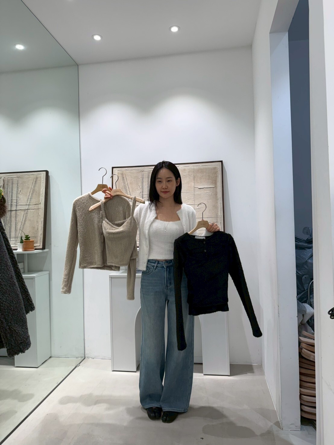 HN5304 流蘇毛毛吊帶背心外套套裝