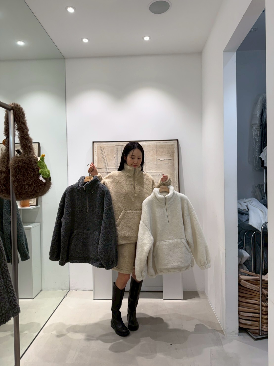 HN5302 粒粒羊羔毛拉鏈企領衛衣