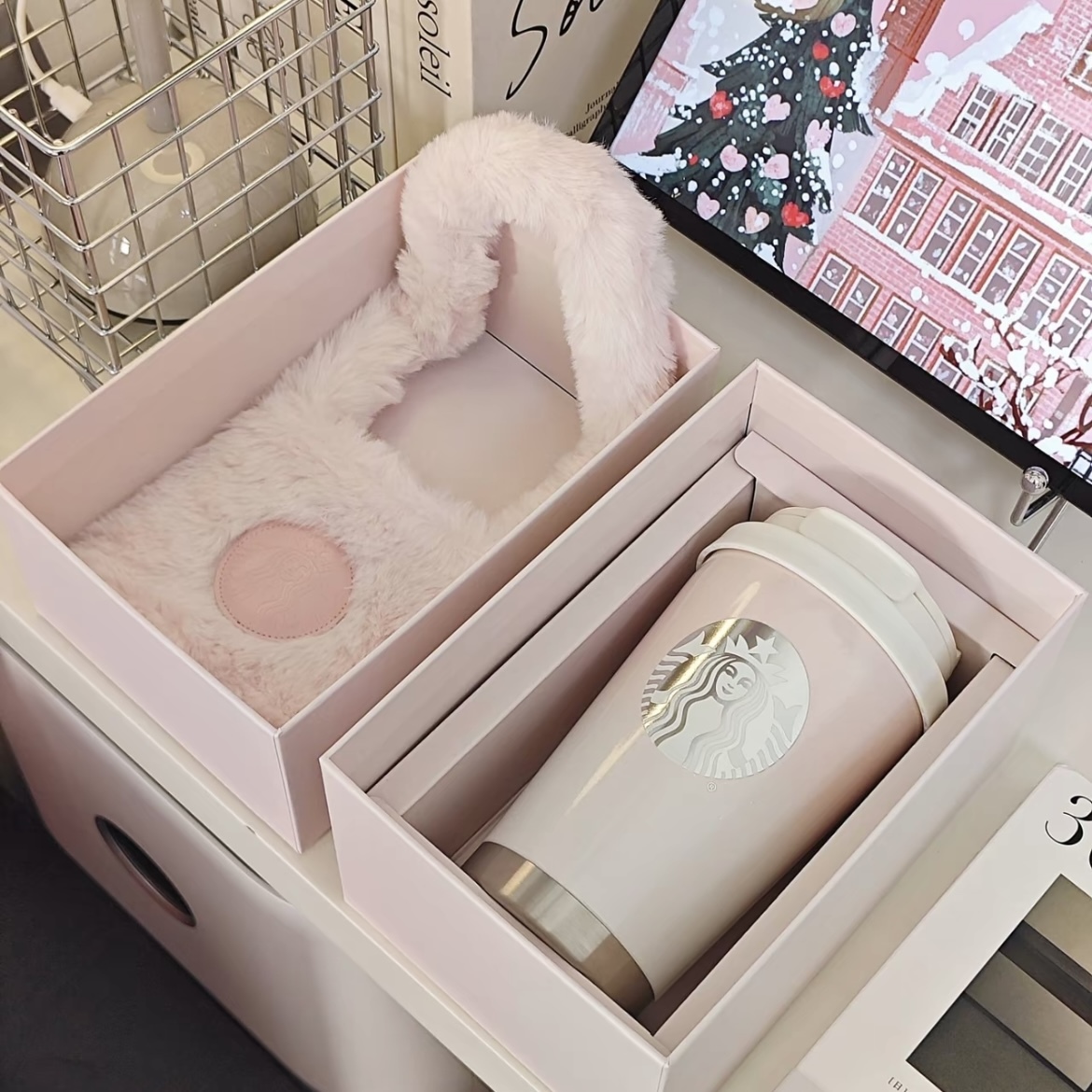 STARBUCKS 星巴克 粉色隨行杯 漸層 毛絨杯套 送禮 不鏽鋼 禮盒 高顏值