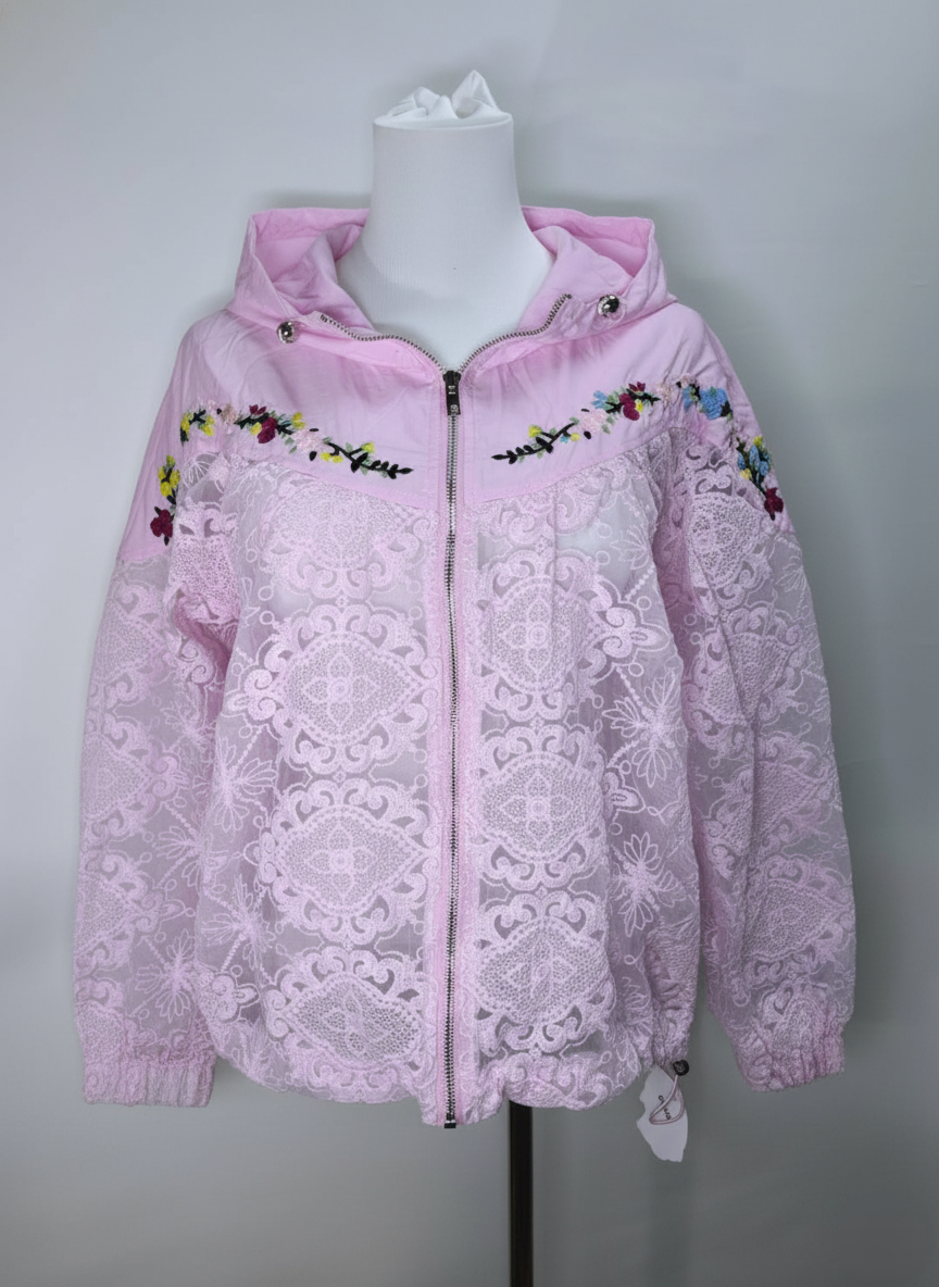 浪漫蕾絲花卉刺繡連帽休閒外套 C31