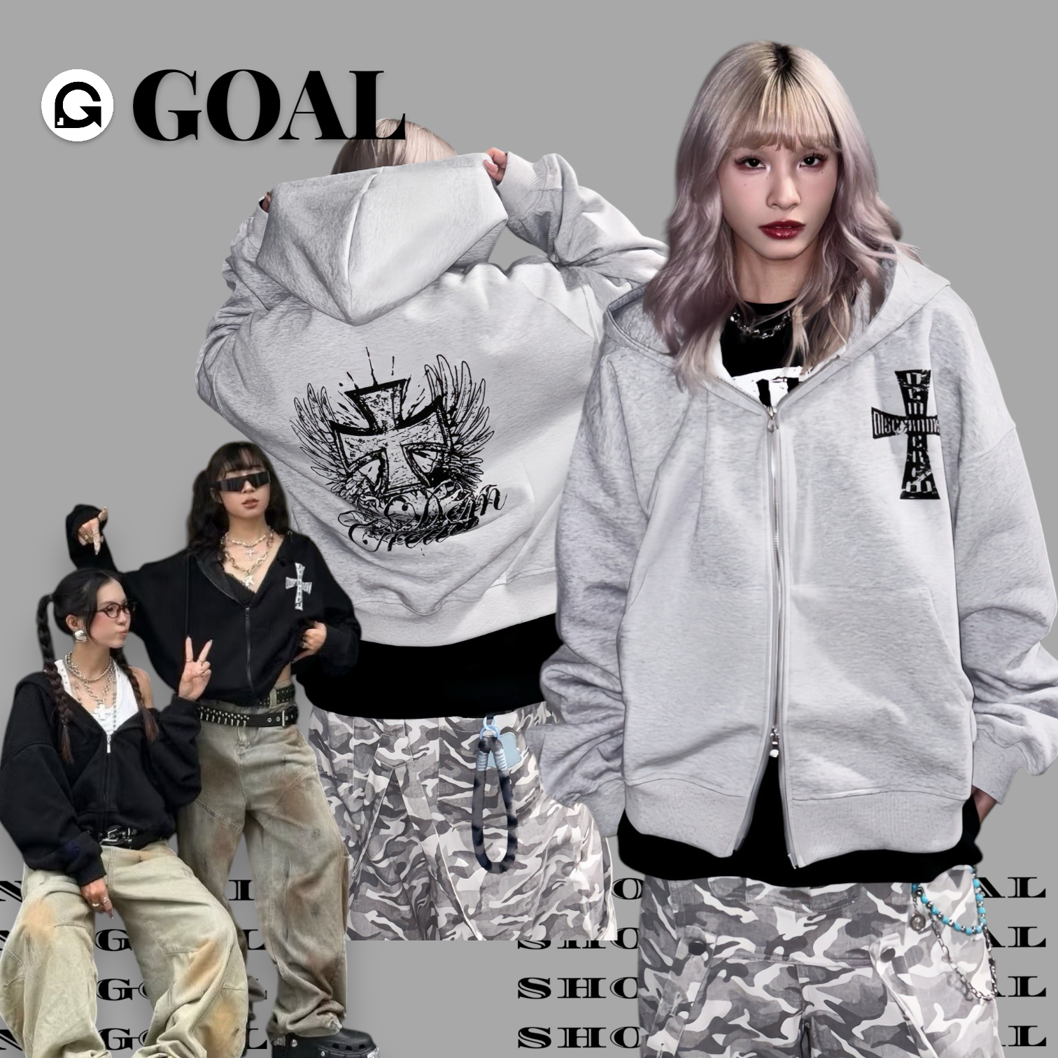 (GOAL)DISCERNMENT DCM 連帽外套 棉質外套 短版 翅膀 亞文化 十字 DCM-W73