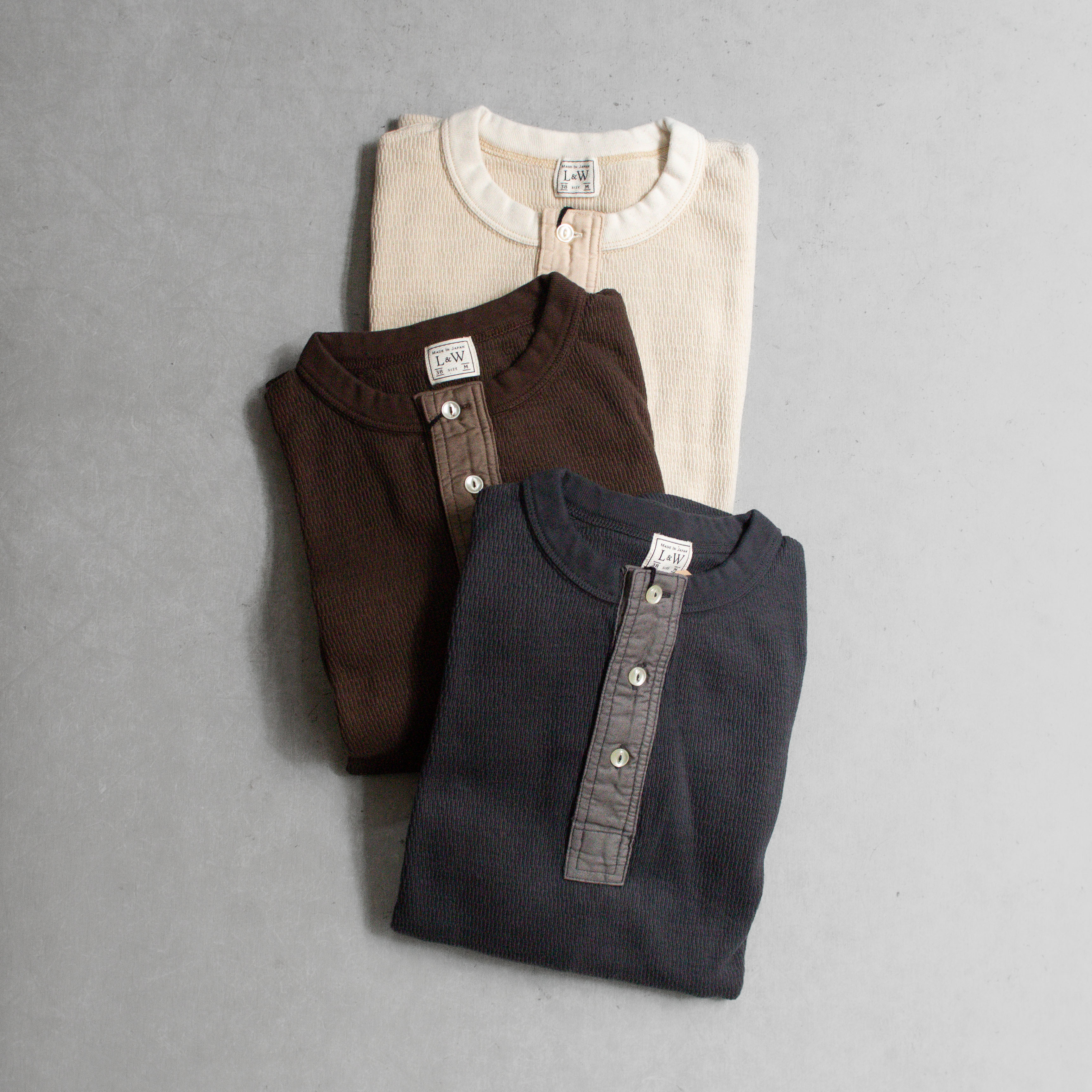 LOOP & WEFT SUPIMA HONEYCOMB HENLEY THERMAL 長袖 亨利領 T恤 三色