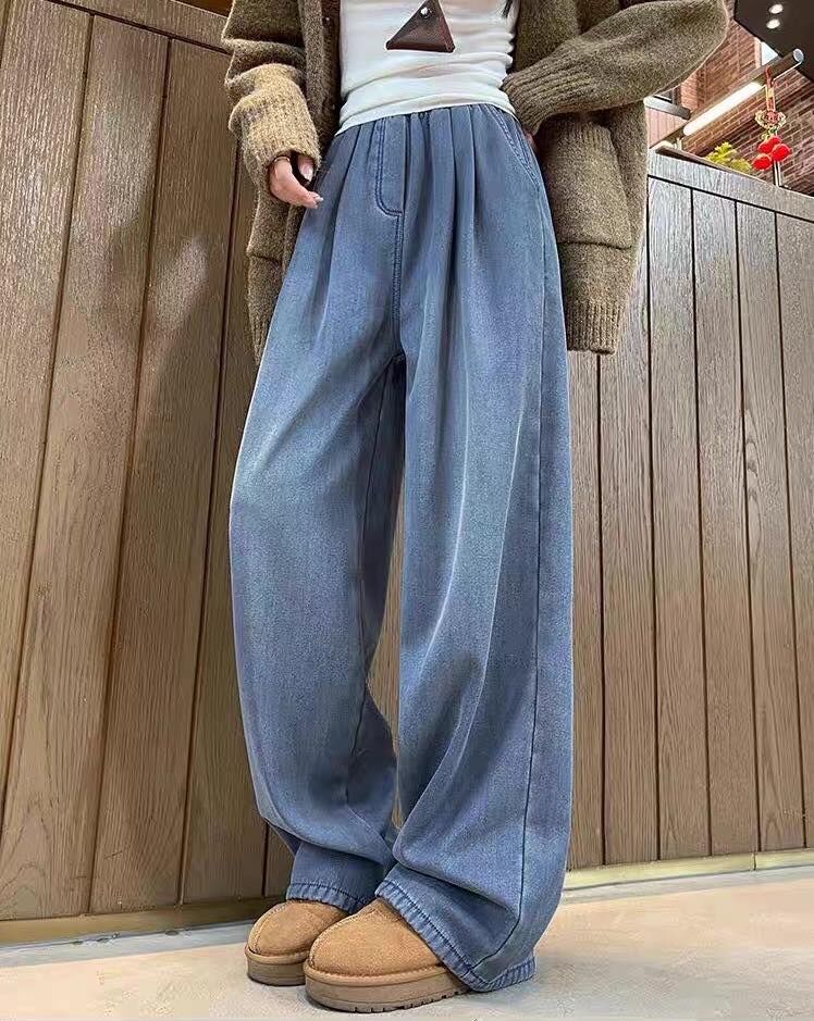 【顯瘦修身的加絨打摺造型寬褲】（現貨）