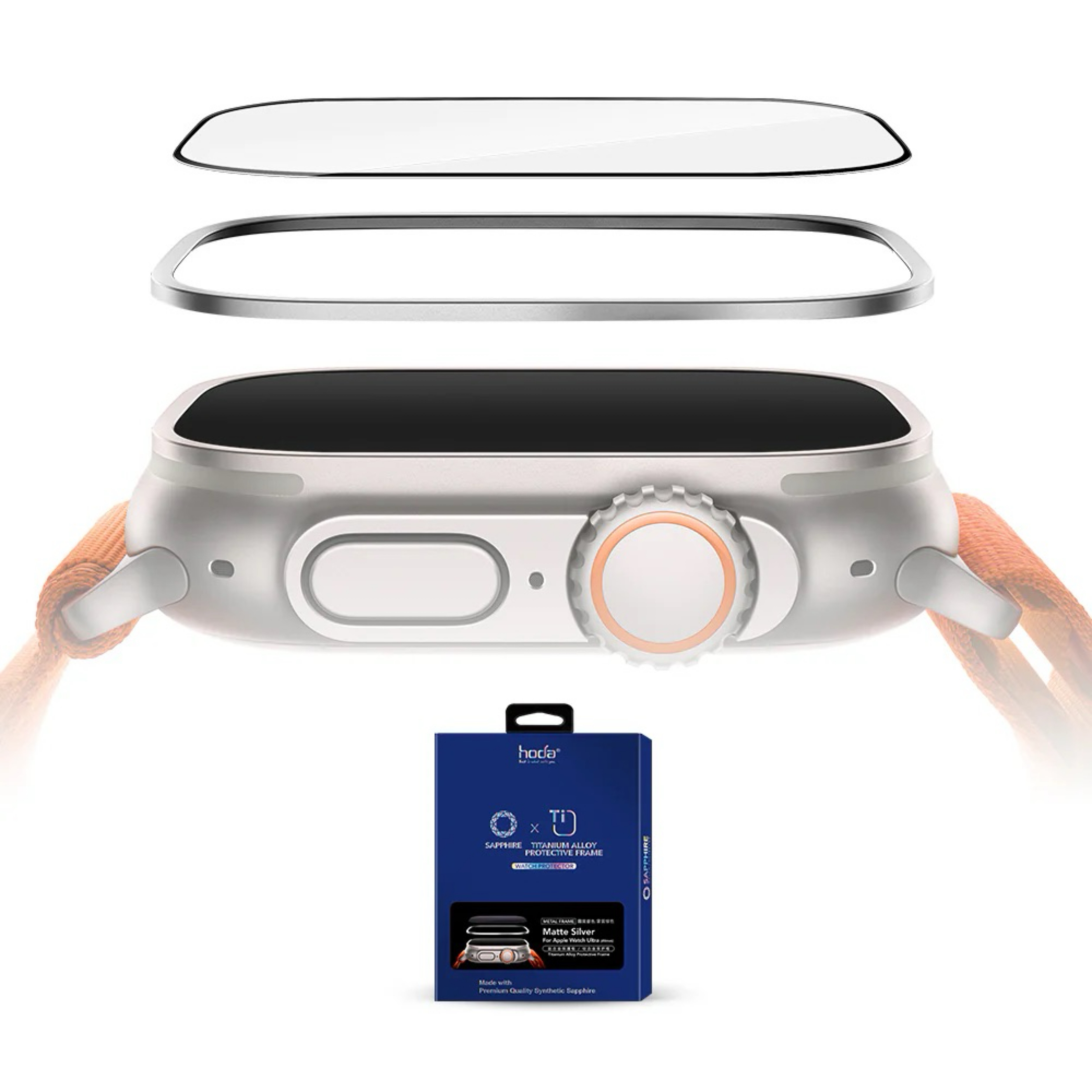Hoda Apple Watch Ultra 1/2/3 藍寶石鈦合金框保護貼