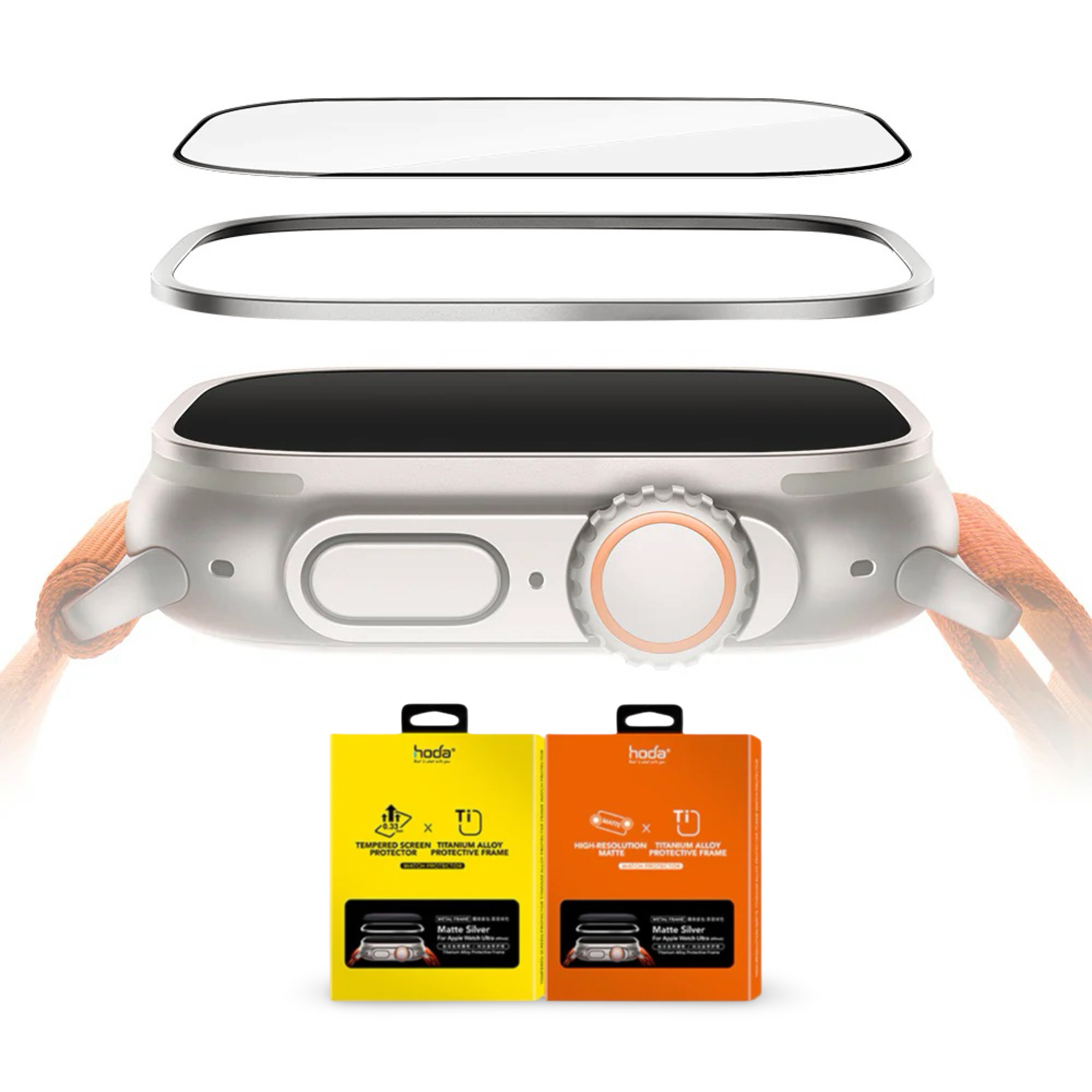 Hoda Apple Watch Ultra 1/2/3 强化玻璃鈦合金框保護貼