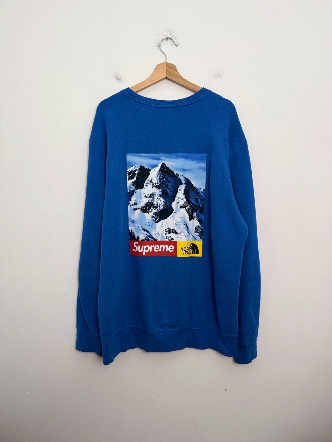 Supreme x TNF 17SS Mountain Crewneck Sweatshirt BLUE SIZE XL