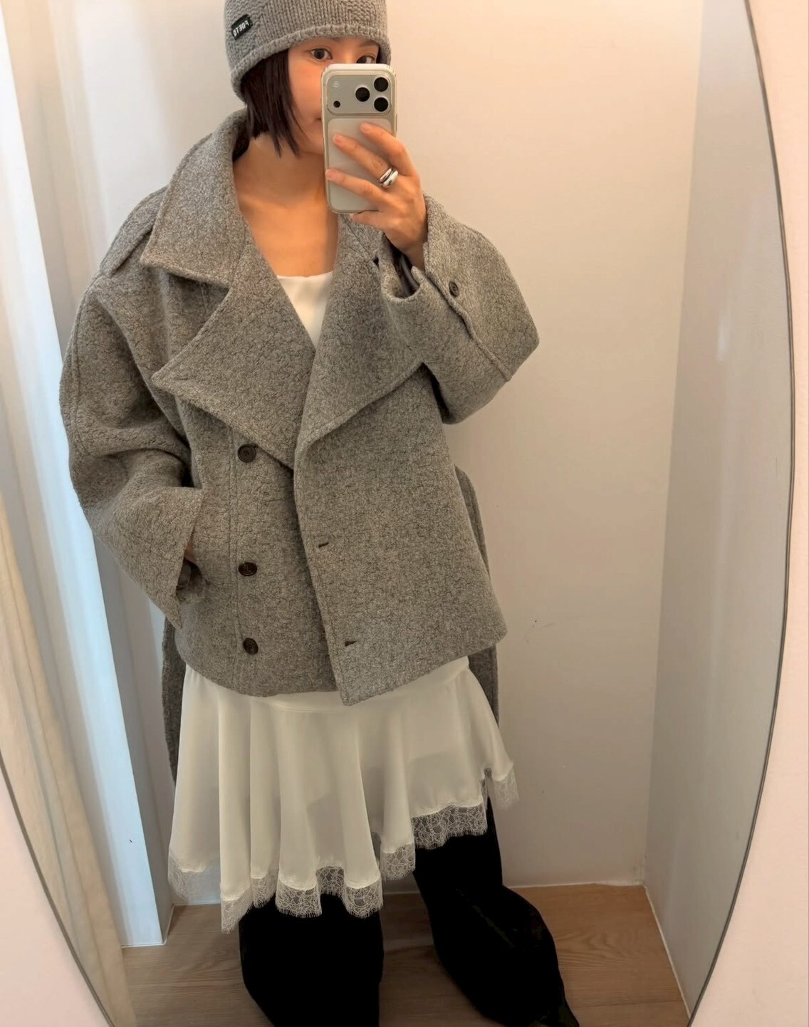 #AD135立領騎士羊毛外套(黑/淺灰)