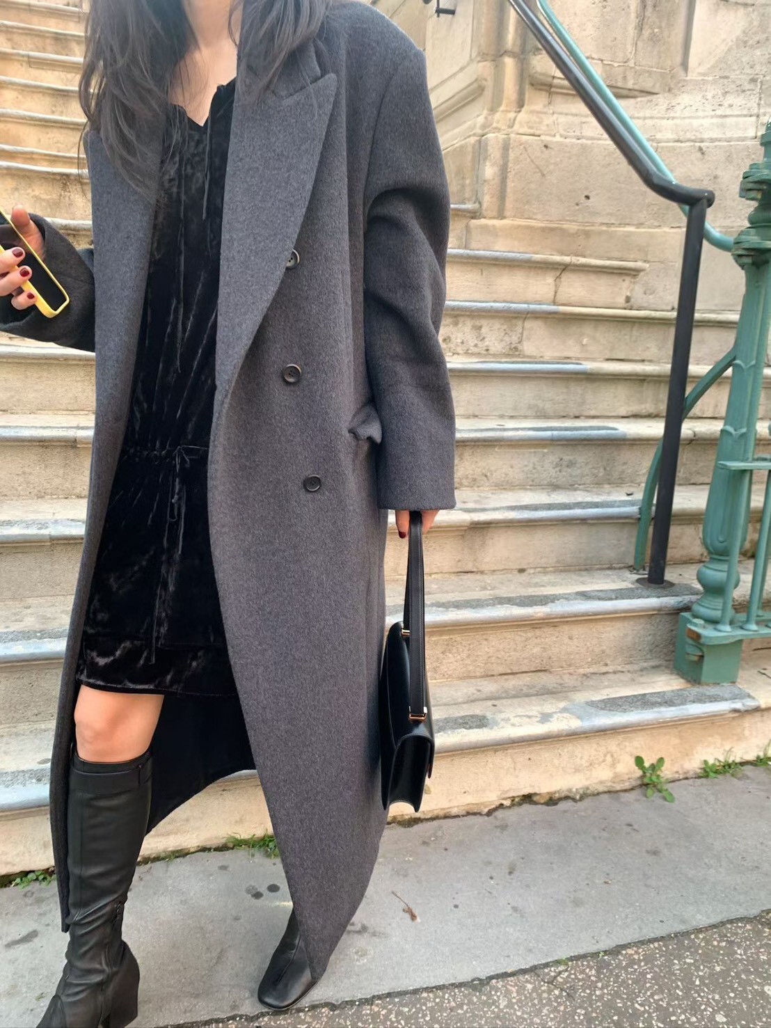 #AD136超質感羊毛長大衣(墨/黑)