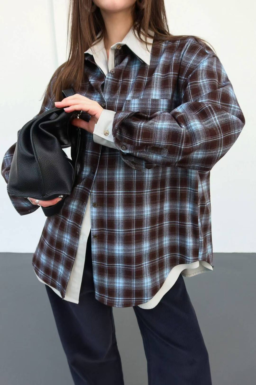 #AD139個性格紋襯衫(咖/水藍)
