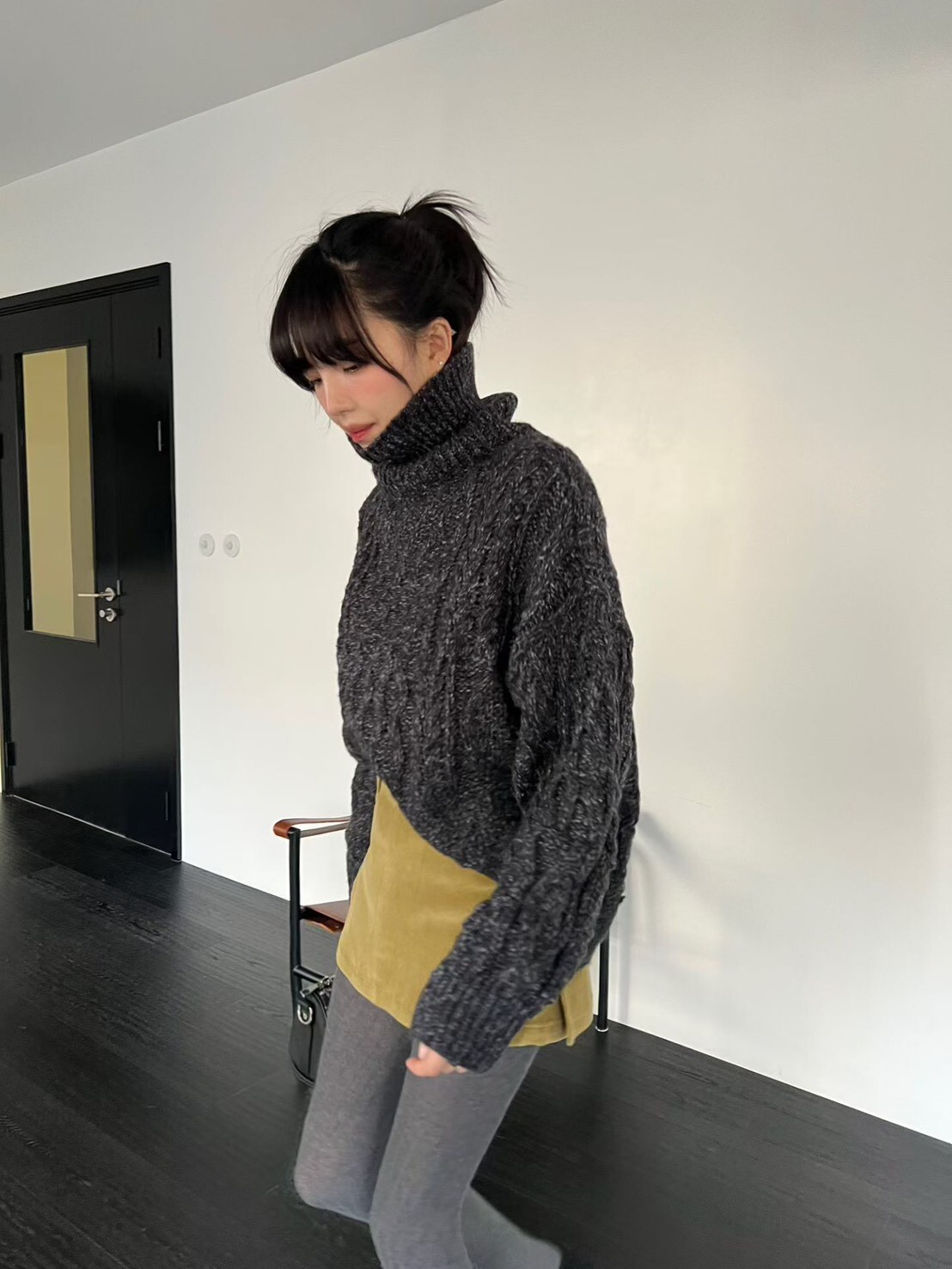 #AD142剪裁燈心絨褲裙(黑/白/豆綠)