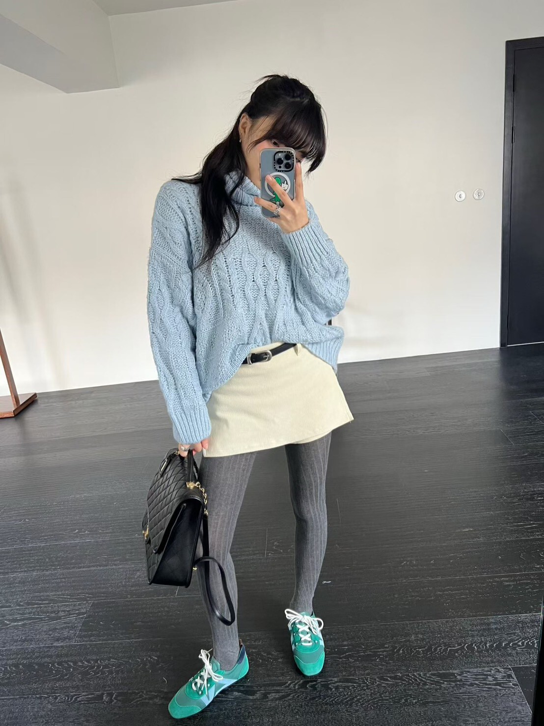 #AD142剪裁燈心絨褲裙(黑/白/豆綠)