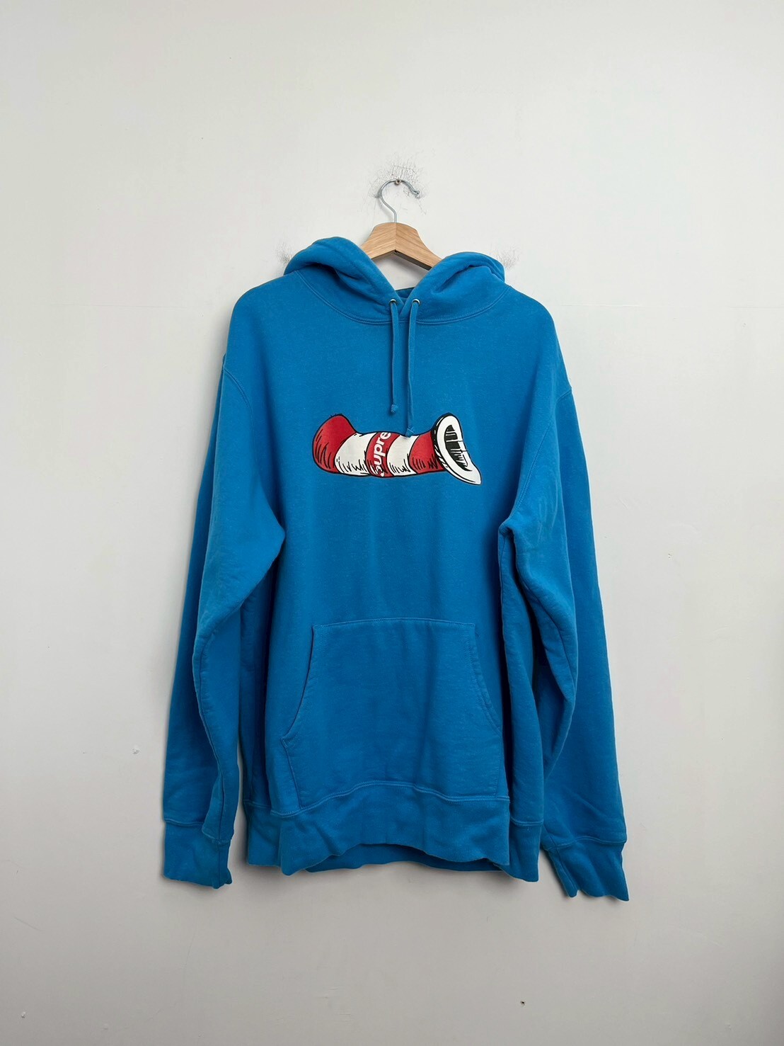 SUPREME 18FW CAT IN THE HAT HOODED SWEATSHIRT BLUE SIZE XL