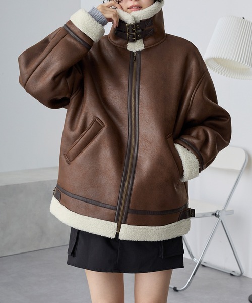 本週限時接單!! 日本🇯🇵連線 MONO-MART 雙向領口羊羔絨毛仿皮質外套 長版/短版 霧面質感 夾克 皮衣 皮外套 外套 皮夾克 毛絨領 3色(任買兩件711免運)/預購