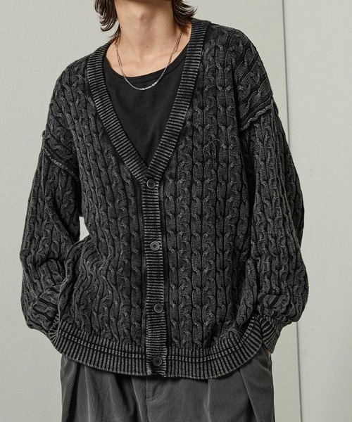 日本🇯🇵連線 MONO-MART X Alfred Alex 復古做舊刺繡麻花針織開襟衫 男女可穿 針織衫 開襟衫 復古 寬鬆 外搭 3色(任買兩件711免運)/預購