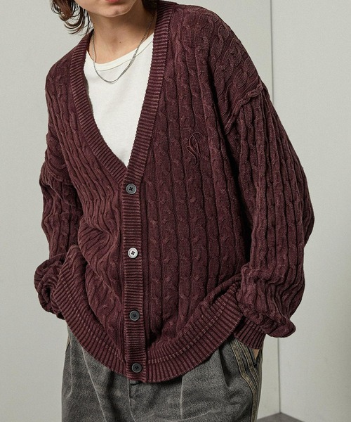 日本🇯🇵連線 MONO-MART X Alfred Alex 復古做舊刺繡麻花針織開襟衫 男女可穿 針織衫 開襟衫 復古 寬鬆 外搭 3色(任買兩件711免運)/預購