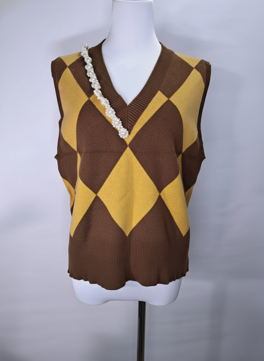 韓系學院風拼色 V 領毛衣背心 C33