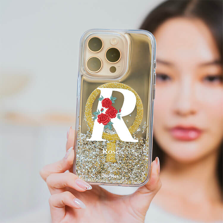 聖誕字母花圈 (MagSafe磁吸) 閃耀金鏡面殼 - (訂製名字) iPhone客製化手機殼