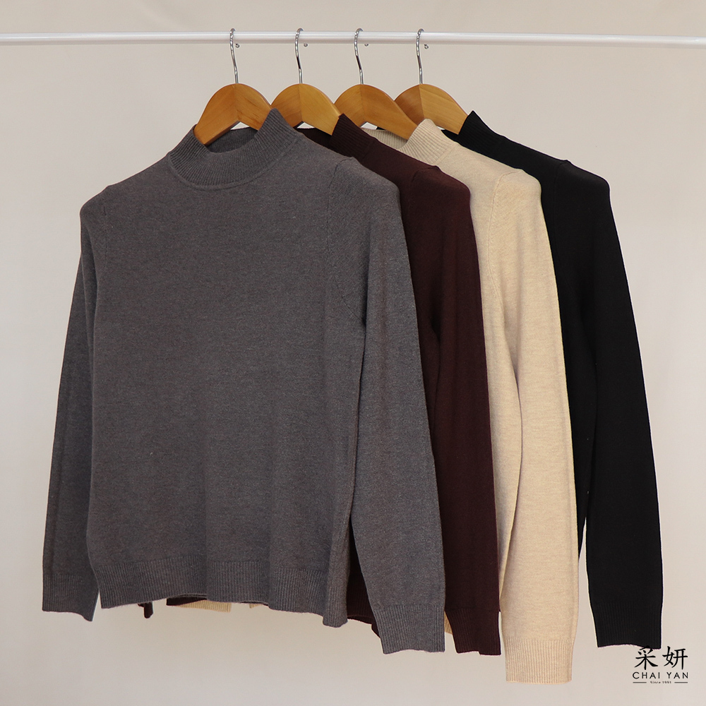 素色微絨微高領針織長袖上衣