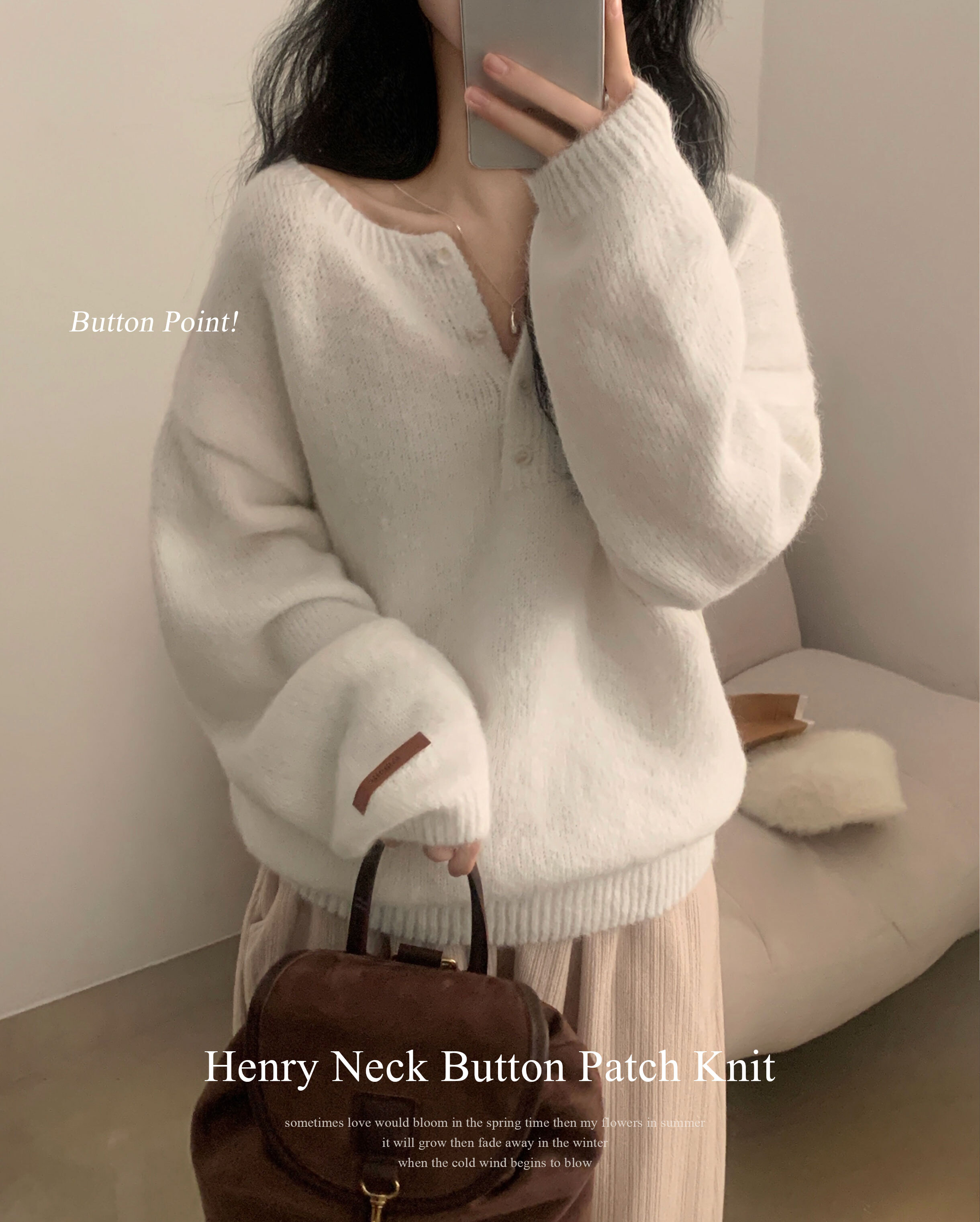 秋冬預訂｜亨利領羊毛皮革貼片寬鬆針織衫