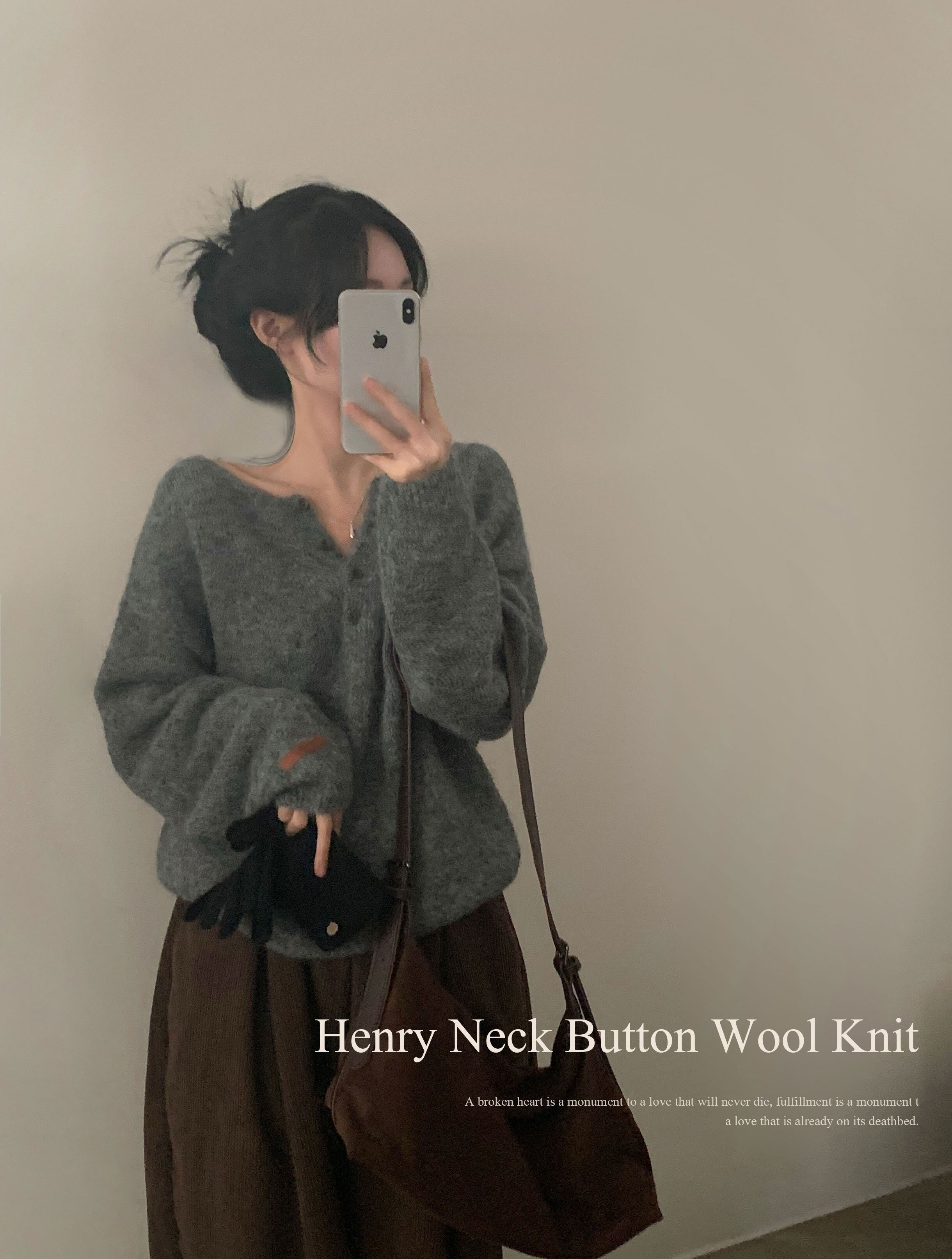 秋冬預訂｜亨利領羊毛皮革貼片寬鬆針織衫