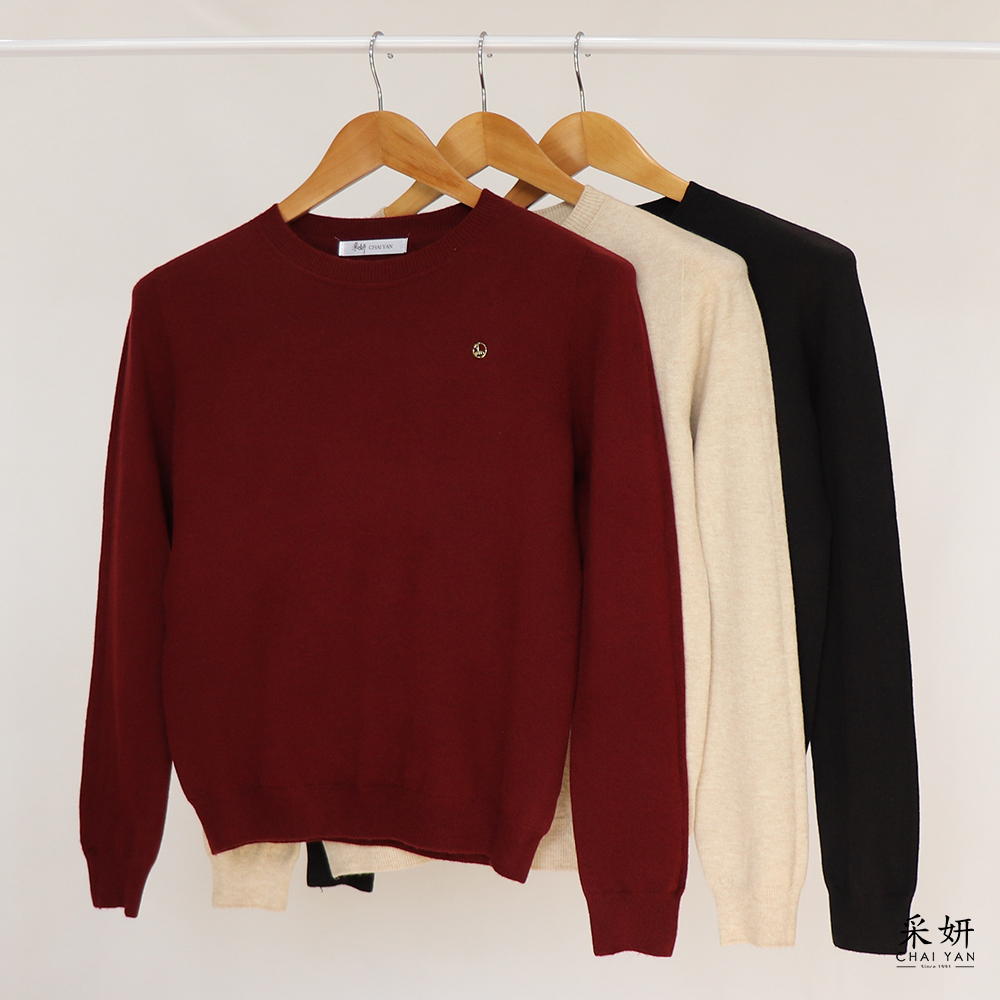 微絨圓領綴飾針織長袖上衣