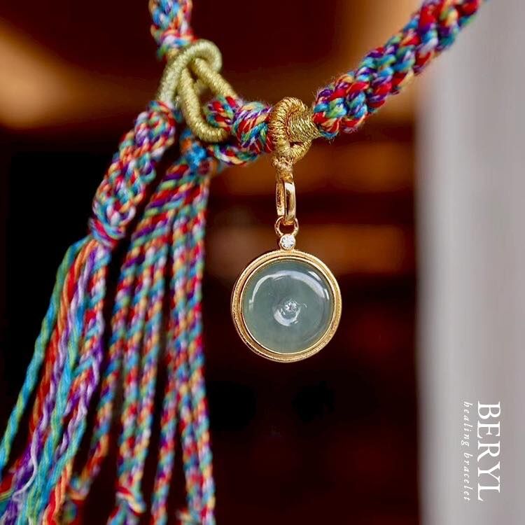 #西藏桑耶寺喇嘛加持-天然危料藍水翡翠平安扣藏式五彩繩