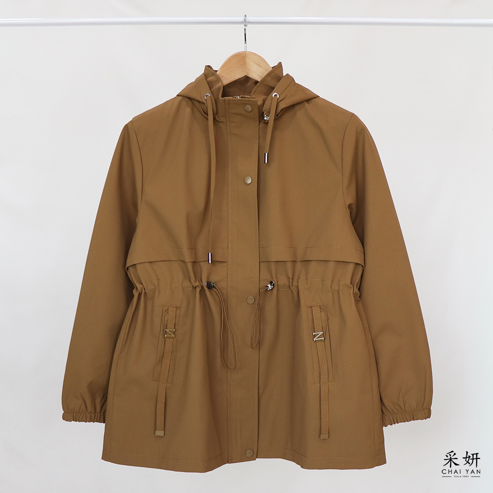 可拆帽長版長袖風衣外套