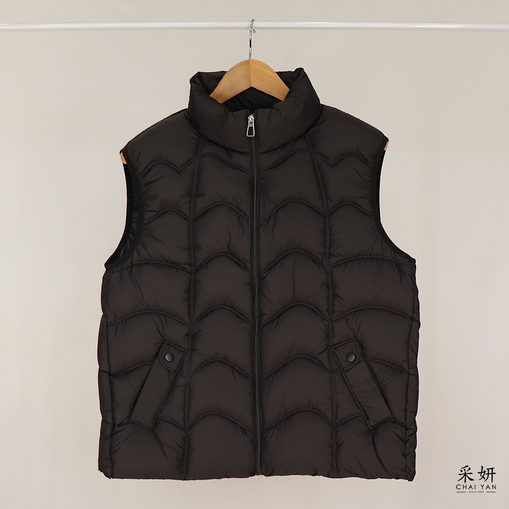 雙壓紋縫線厚鋪棉立領防風背心