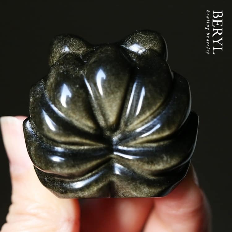 墨西哥金沙黑曜石九尾狐擺件