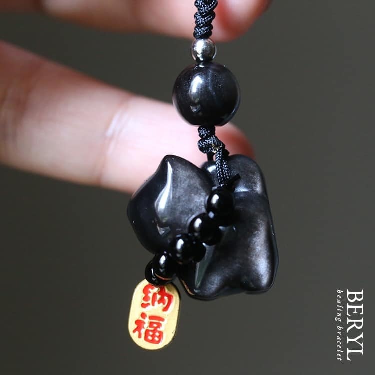 墨西哥銀曜石招財貓吊飾