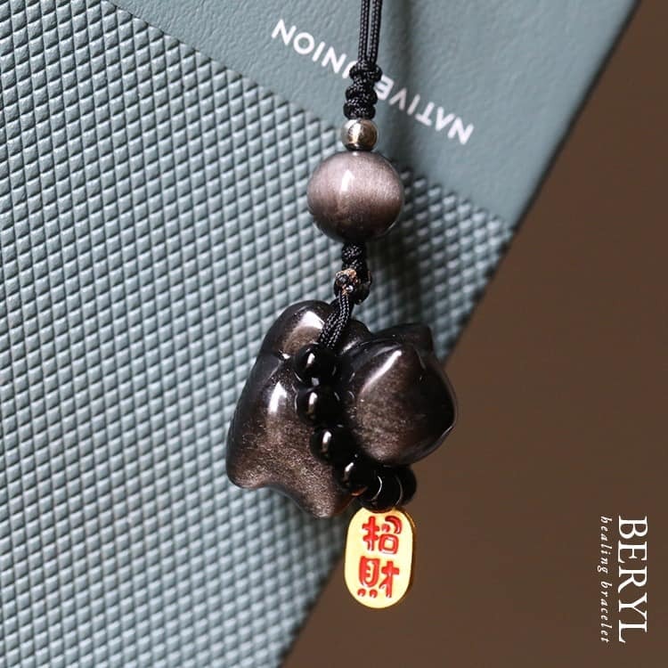 墨西哥銀曜石招財貓吊飾