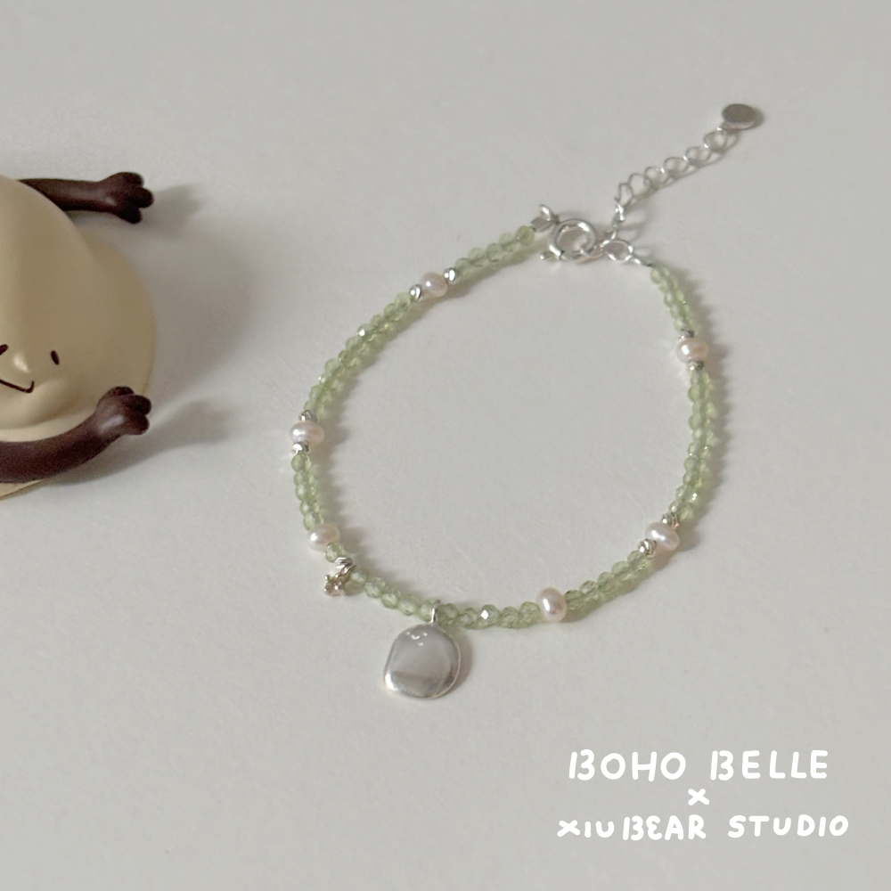 阿泥橄欖石小珍珠手工手環